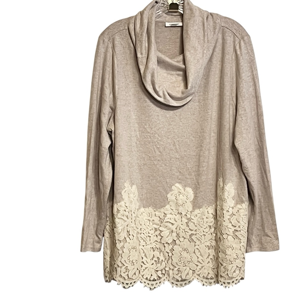 Chico’s Lace Hem Cowl Neck Top Lightweight Sweater Women’s XL